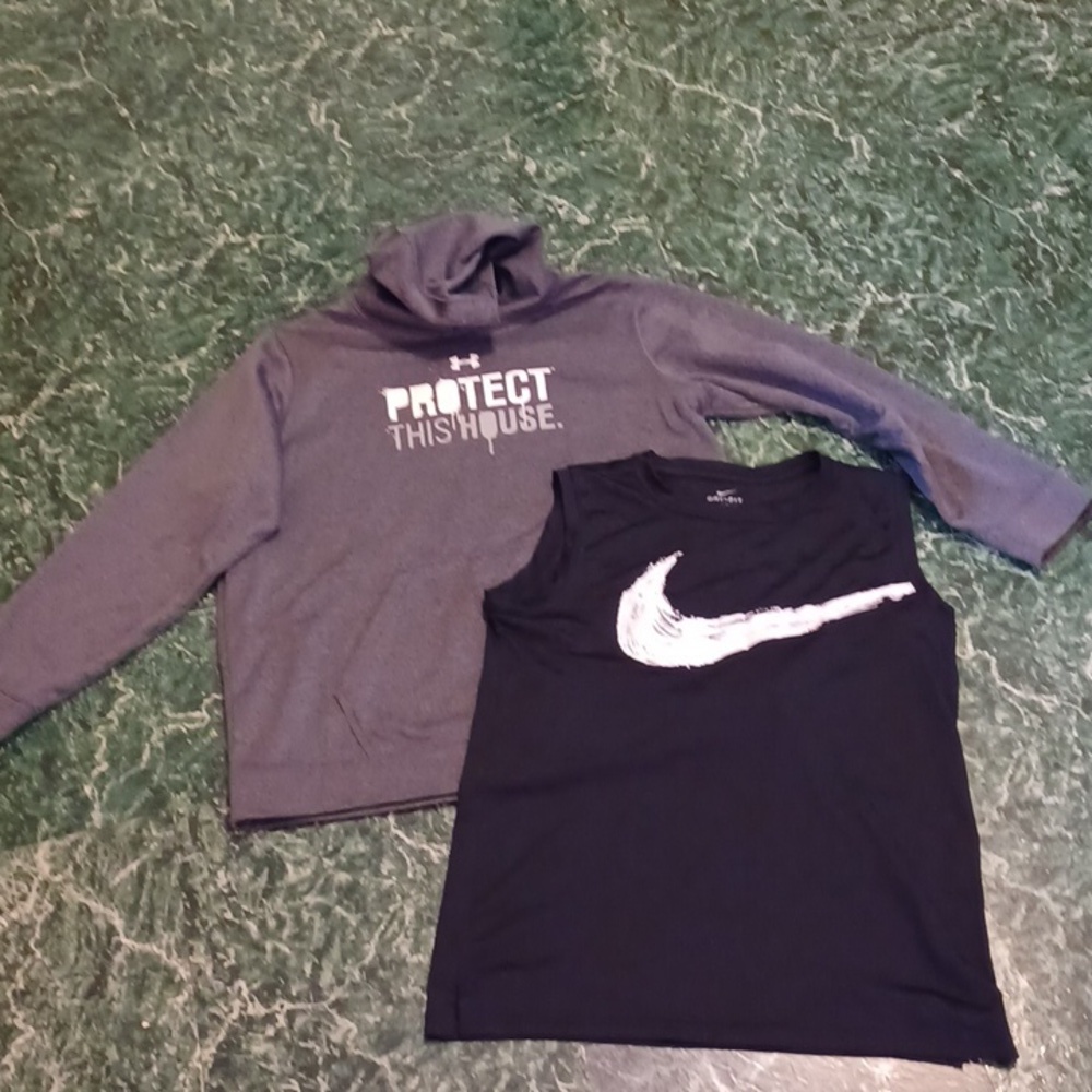 Under Armour hoodie nike sleeveless shirt boys size xlarge gray black